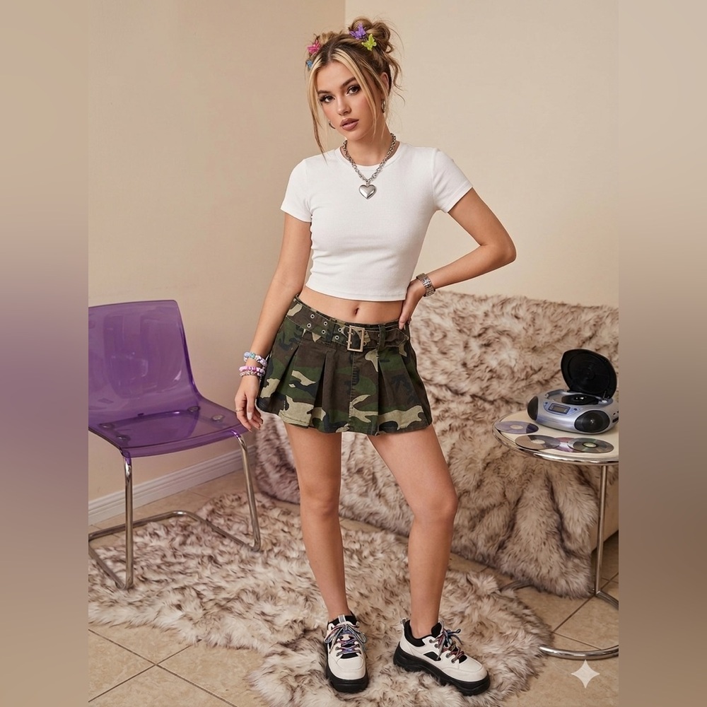 Vintage Y2K Skort Madden Girl Camo Sexy M Shorts Skirt Grunge Punk Rock concert